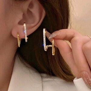 Gold Rhinestone Geometric Earrings
